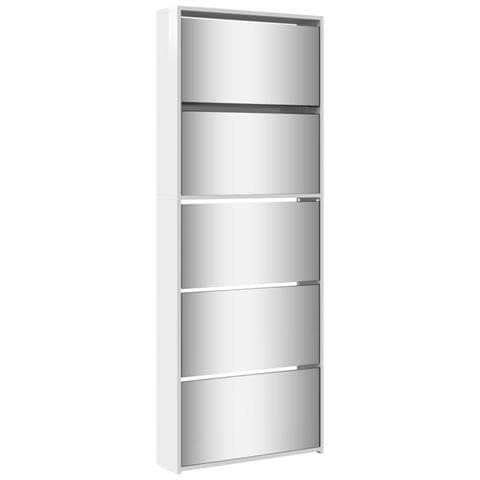 Scarpiera Con Specchio A 5 Livelli Bianco Lucido 63x17x169,5 Cm - Foto 2