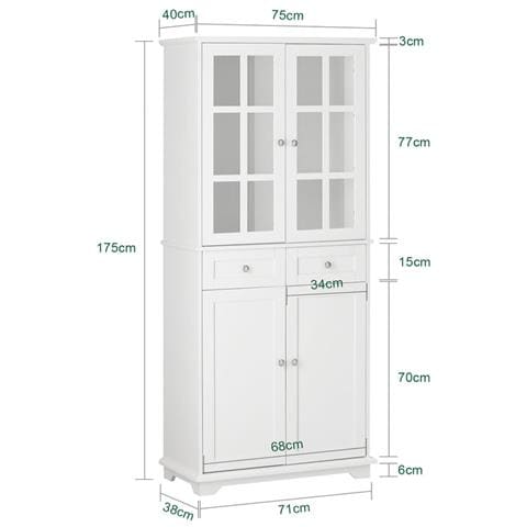 Credenza Alta Per Cucina, Mobile Buffet In Legno, Armadio Dispensa In Stile Moderno Bianco Fsb76-w - Foto 2