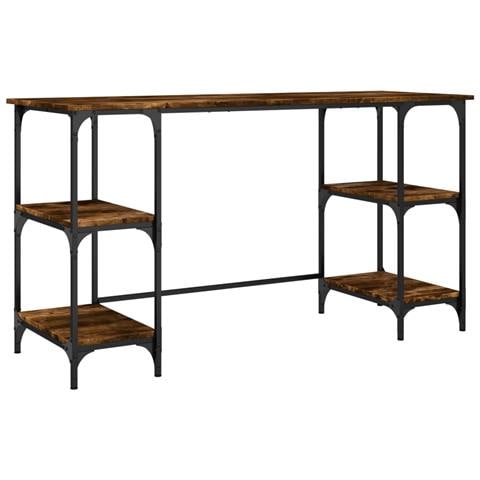 Scrivania Rovere Fumo 140x50x75 Cm Metallo E Legno Multistrato - Foto 2