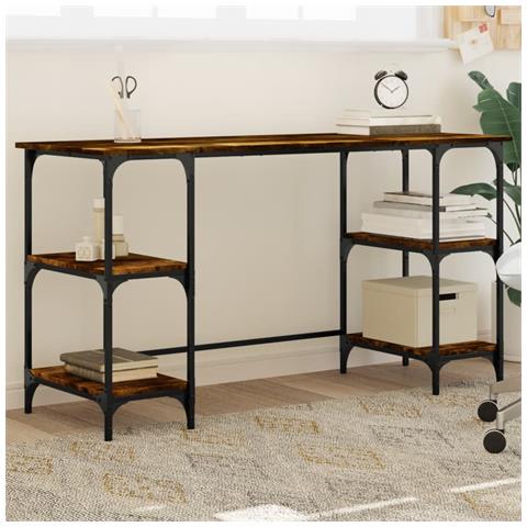 Scrivania Rovere Fumo 140x50x75 Cm Metallo E Legno Multistrato - Foto 1