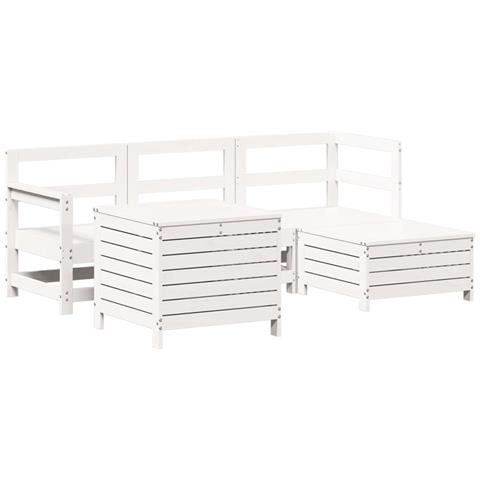 Set Salotto da Giardino 5 pz Bianco in Legno Massello di Pino - Foto 1