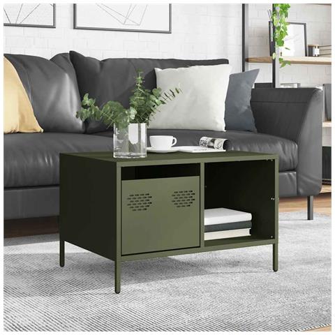 Tavolino Verde Oliva 68,5x50x43,5 Cm Acciaio Laminato A Freddo - Foto 3