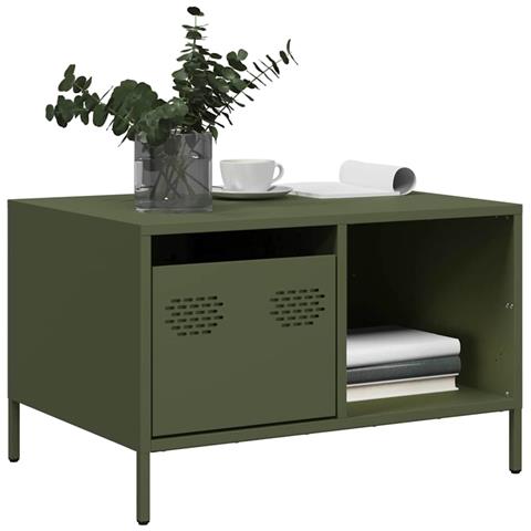 Tavolino Verde Oliva 68,5x50x43,5 Cm Acciaio Laminato A Freddo - Foto 1