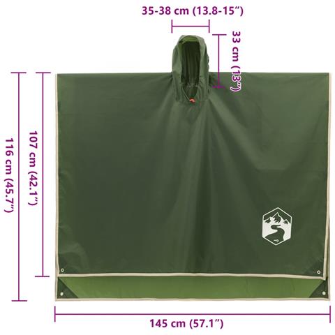 Poncho Antipioggia con Cappuccio Design 2 in 1 Verde 223x145 cm - Foto 9