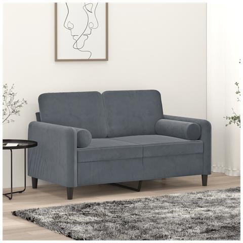 Divano a 2 Posti con Cuscini Grigio Scuro 120 cm in Velluto - Foto 2