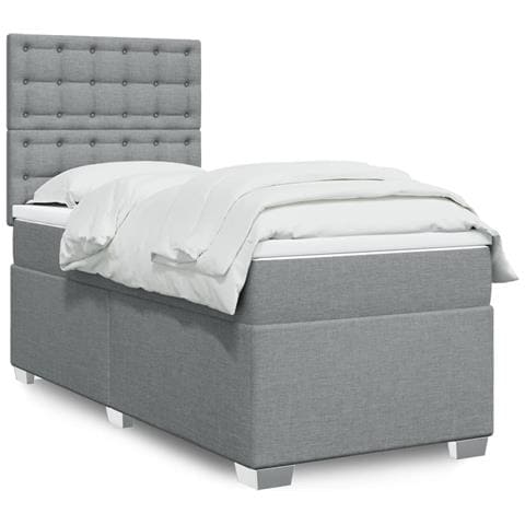 Giroletto a Molle con Materasso Grigio Chiaro100x200 cm Tessuto - Foto 2