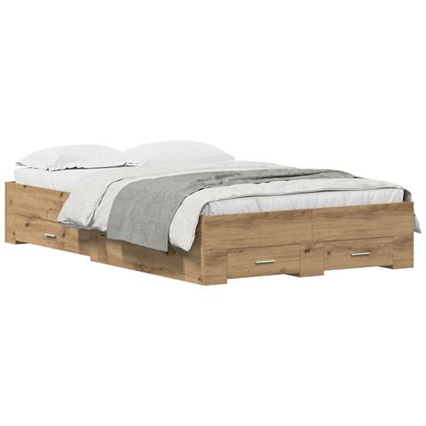 Rete Letto con Cassetti Rovere Artigianale 120x200 cm Legno Ingegnerizzato - Foto 1