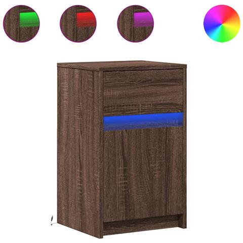 Comodino con Luci LED Rovere Marrone in Legno Multistrato - Foto 1