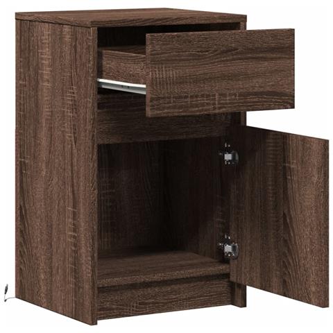 Comodino con Luci LED Rovere Marrone in Legno Multistrato - Foto 9