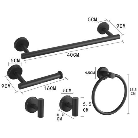 Set Di Porta Asciugamani Da Bagno In Acciaio Inox A 5 Pezzi - Design Forato Per Bagni Moderni Black - Foto 2