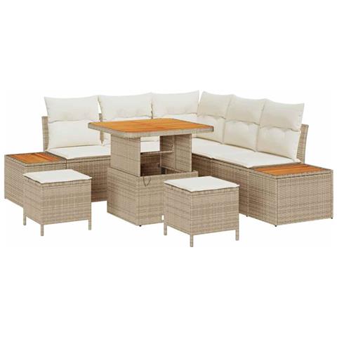 Set Divano da Giardino con cuscino 8 pcs Beige Poly Rattan - Foto 1