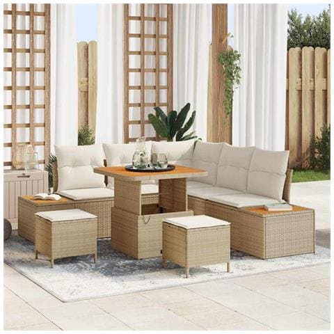 Set Divano da Giardino con cuscino 8 pcs Beige Poly Rattan - Foto 2