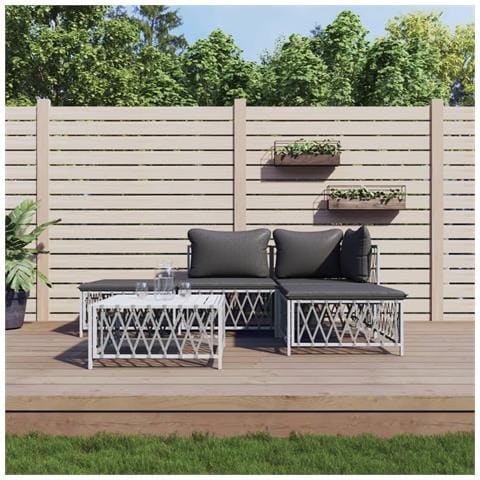 Set Salotto da Giardino 5 pz con Cuscini in Acciaio Bianco - Foto 2