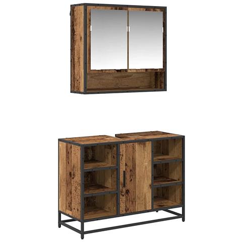 Set di mobili per il bagno con lo scaffale 2 pcs Legno vecchio - Foto 1