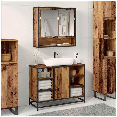 Set di mobili per il bagno con lo scaffale 2 pcs Legno vecchio - Foto 2