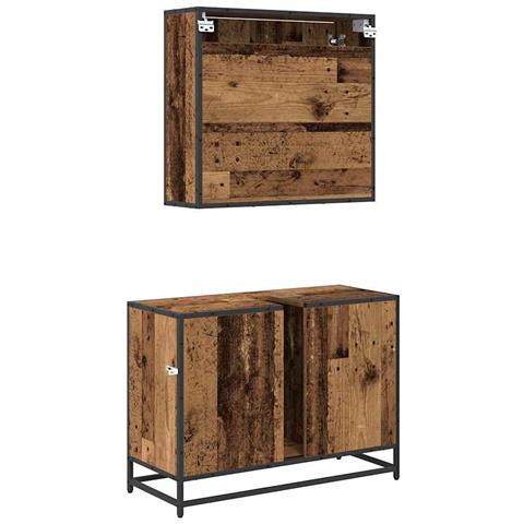 Set di mobili per il bagno con lo scaffale 2 pcs Legno vecchio - Foto 9
