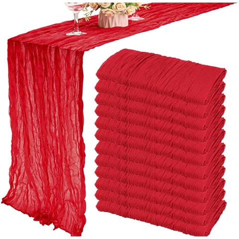 Runner Da Tavolo In Poliestere Con Tessuto Arricciato - 90cm X 300cm - Decorazione Per Feste E Matrimoni Red - Foto 4