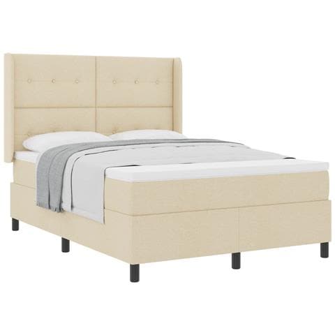 Letto a molle con materasso Crema 140 x 190 cm Tessuto - Foto 1