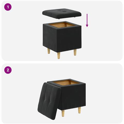 Pouf contenitore con cuscino Nero 40 x 40 x 45 cm Velluto - Foto 9