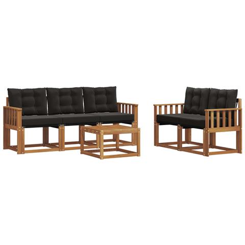 Set di divani da esterno con cuscino 6 pcs Naturale e Nero - Foto 1