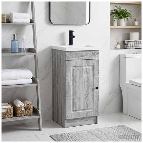 Mobile da bagno con lavabo Sonoma grigio 42 x 40 x 84,5 cm - Foto 2