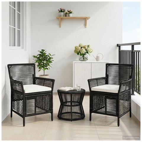 Sedia da esterno con cuscino 2 pcs Nero e Crema polyrattan - Foto 2
