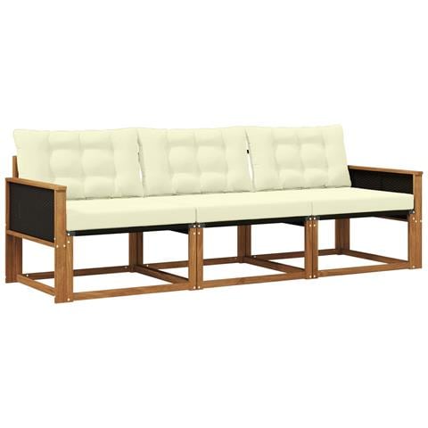 Set di divani da esterno con cuscino 3 pcs Naturale e Crema - Foto 1