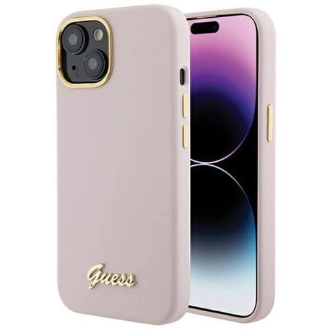 Guess Custodia In Silicone Con Logo E Cornice Metallica Per Iphone 15 - Rosa - Foto 1