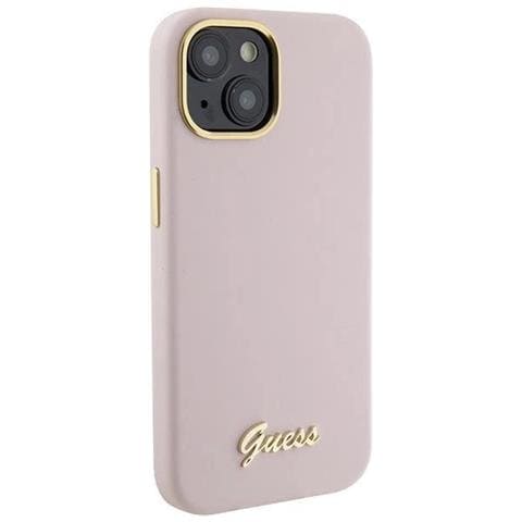 Guess Custodia In Silicone Con Logo E Cornice Metallica Per Iphone 15 - Rosa - Foto 2