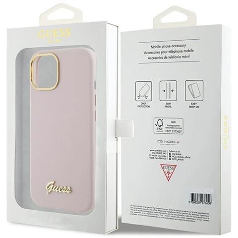 Guess Custodia In Silicone Con Logo E Cornice Metallica Per Iphone 15 - Rosa - Foto 7