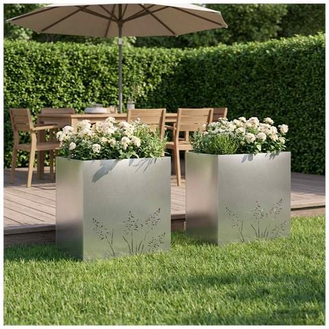 Vaso da giardino 2 pz Argento 50 x 30 x 49 cm Acciaio Inox - Foto 2