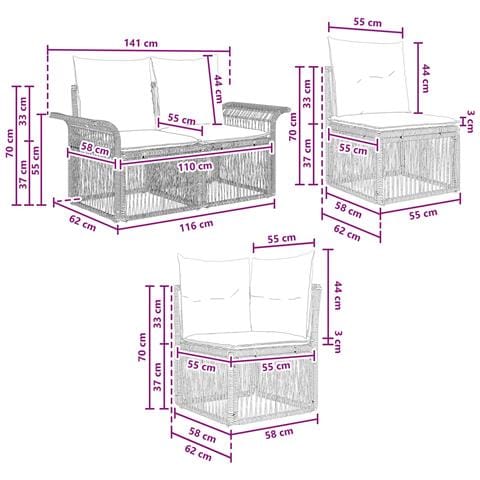 Set Divano da Giardino 6 pz 6-Numero di posti Nero polyrattan - Foto 8