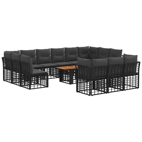 Set Divano da Giardino 14 pz Nero e Grigio scuro polyrattan - Foto 1