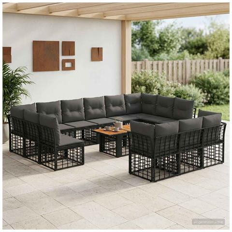 Set Divano da Giardino 14 pz Nero e Grigio scuro polyrattan - Foto 10
