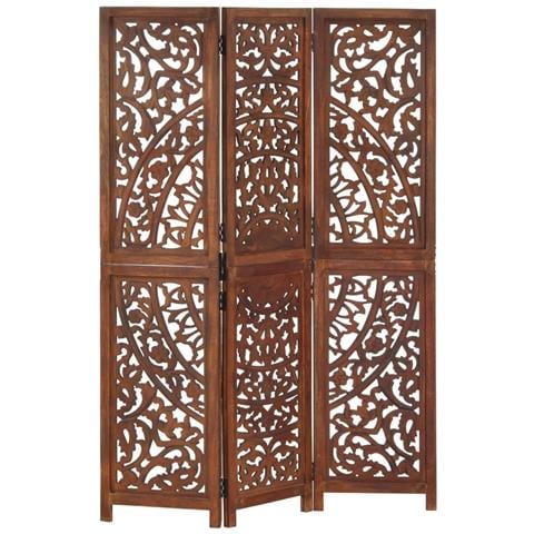 Divisorio 3 Pannelli Intaglio Marrone 120x165 Cm Mango Massello - Foto 1