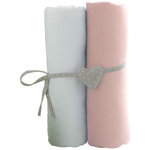 2 Draps Housse Bb Blanc Rose 70 X 140 Cm - Jersey - 130gr / m - Foto 1