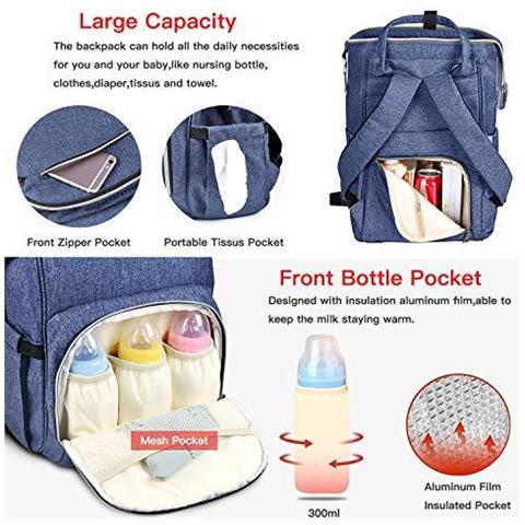 Fasciatoio Borsa Del Pannolino Del Bambino Sacchetto Del Pannolino Zaino Sacchetti Di Maternit Con I Pc 1 Cambio Dei Pannolini Pad E 2 Passeggino Cinghie Impermeabile Grande Capacit Di Mamma E Pap (blu) - Foto 4