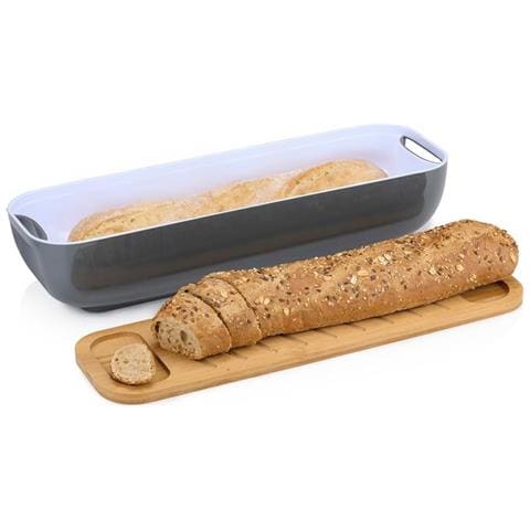 Portapane Con Coperchio Per Baguette Tagliere In Legno Bambù Manici 40x12x8.5 Cm - Foto 1