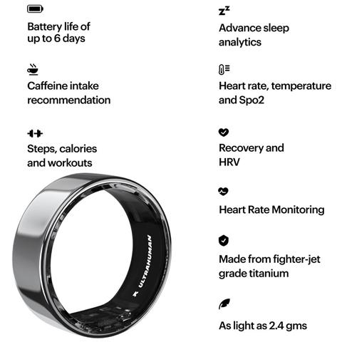 Anello Intelligente - Ring Air - Ultrahuman - Il Dispositivo Indossabile Per Il Monitoraggio Del Sonno E Del Fitness Più Leggero Al Mondo, Hrv, Monitoraggio Della Frequenza Cardiaca E Della Temperatura, Monitoraggio. Colore Argento - Foto 7