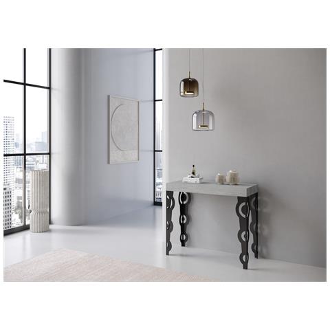 Consolle Allungabile 90x40/196 Cm Karamay Small Premium Telaio Antracite - Cemento - Foto 2