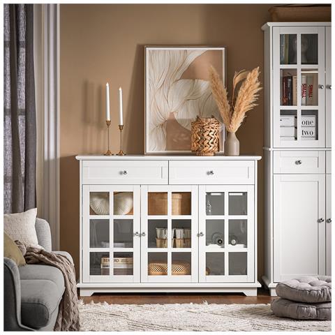 Mobile Da Cucina Isola Cucina Con Anta In Vetro Credenza Buffet Bianco Fsb77-w - Foto 5