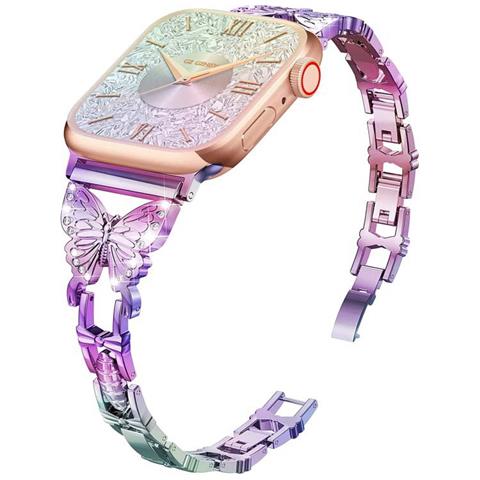 Cinturino Per Apple Watch 38/40/41mm In Acciaio Inossidabile Butterfly, Viola - Foto 1