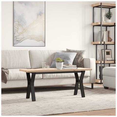 Tavolino Salotto Telaio A Y 110x40x45,5cm Massello Pino E Ghisa - Foto 3