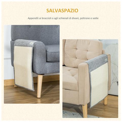 Set 2 Tiragraffi Per Gatti Da Divano In Sisal E Poliestere, 130x45cm - Grigio - Foto 6