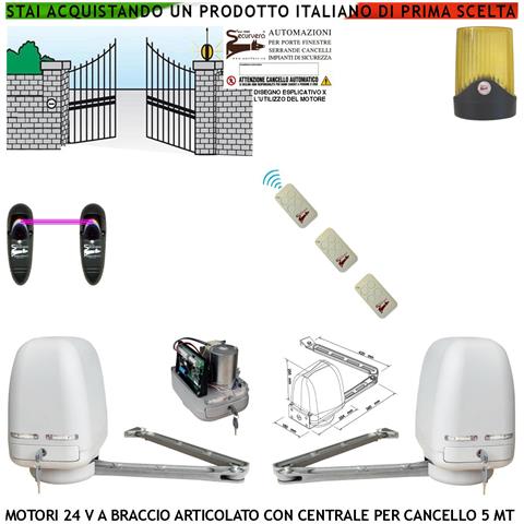 Automazione Cancello Kit Motori Braccio Articolato 24 V 2 Ante Da 0,5 A 2,5 Mt Centrale 220/24 V Faro Coppia Fotocellu - Foto 1