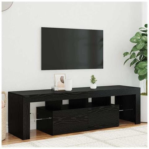 Mobile Porta TV con LED Rovere Nero 140x36,5x40 cm Truciolato - Foto 1