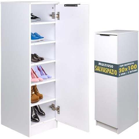Scarpiera Mobiletto Multiuso In Legno Bianco Mobile Porta Scarpe 30x35x100 Cm - Foto 1