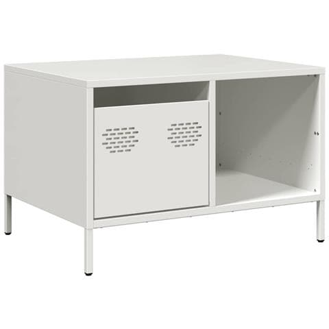 Tavolino Bianco 68,5x50x43,5 Cm In Acciaio Laminato A Freddo - Foto 2