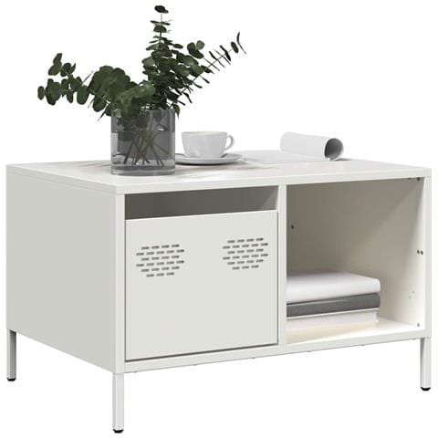 Tavolino Bianco 68,5x50x43,5 Cm In Acciaio Laminato A Freddo - Foto 1