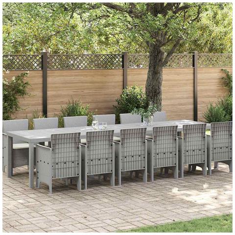 Set pranzo da giardino 13 pezzi con cuscini in polyrattan grigio chiaro, Tavolo giardino grigio chiaro 200x100x73 cm in polyrattan, Tavolo giardino grigio chiaro 150x100x73 cm in polyrattan, Sedie giardino con cuscini 4 pz in polyrattan grigio chiaro - Foto 2